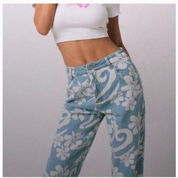 Tiger Mist Jeans Women's Small Denim High Rise Floral Relaxed Leg Y2K Style - Picture 4 of 15